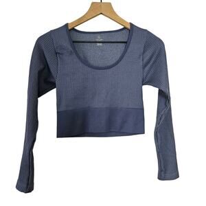Aerie‎ Offline Sidewalk Seamless Ribbed Long Sleeve Cropped Seamless Top M Blue